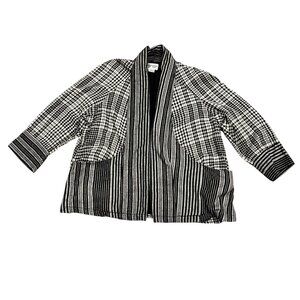 Winter Sun Plaid Flannel Swing Jacket, Pockets, Black White S/M